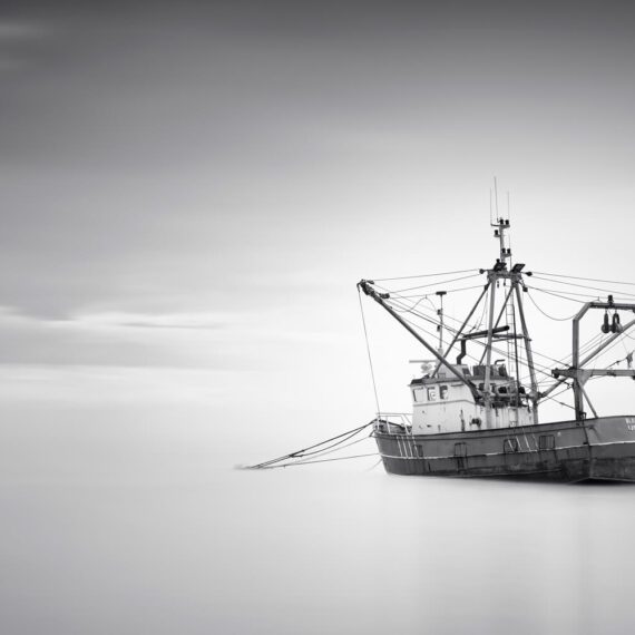 A boat in sea with long exposure