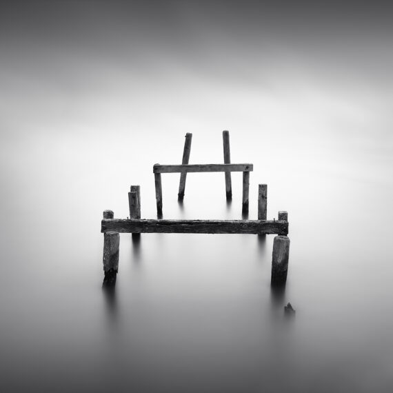 old wooden poles of jetty in the water